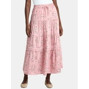 Time and Tru Women's Printed Tiered Midi Skirt, Sizes XS-XXXL