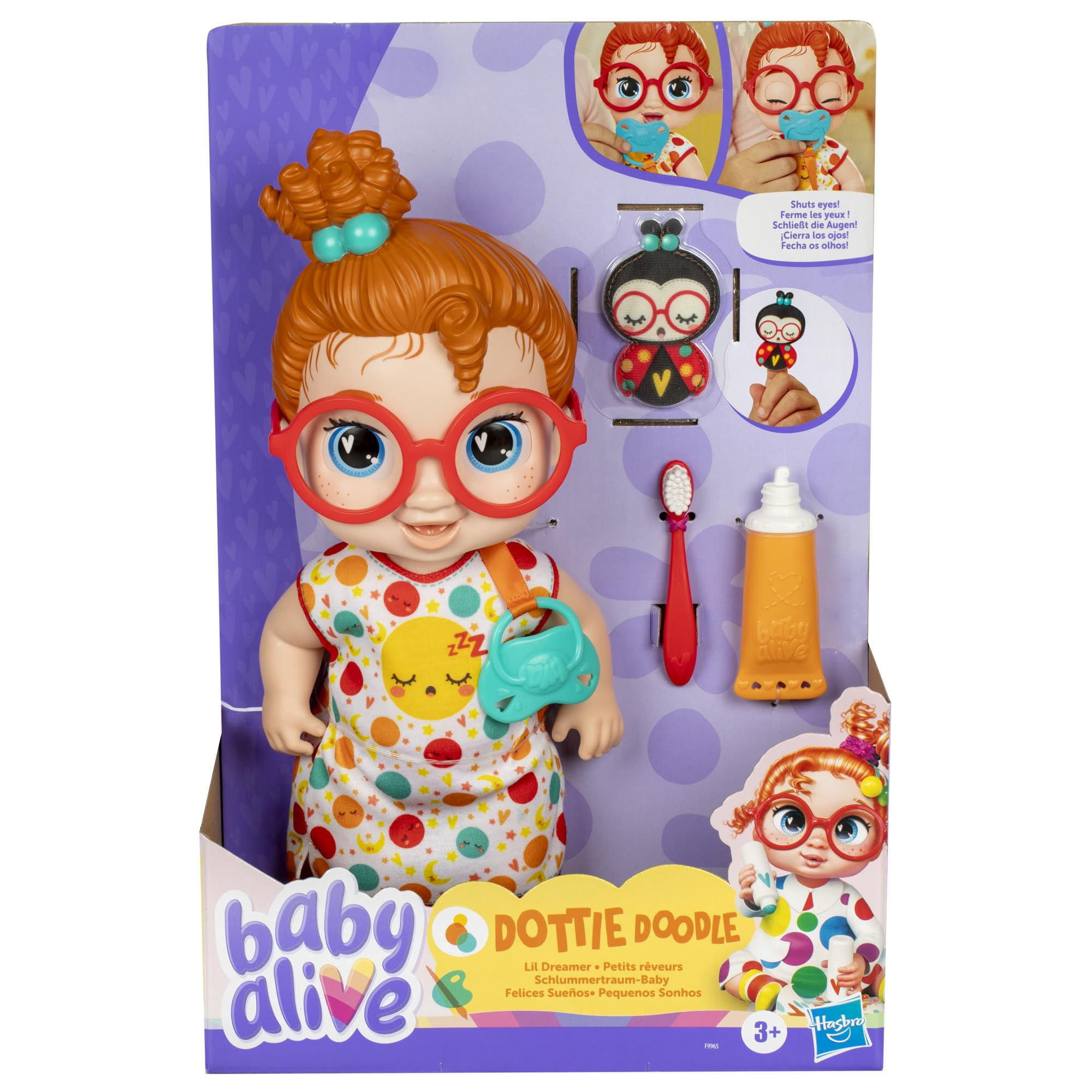 Baby Alive Lil Dreamer Dottie Doodle Red Hair Baby Doll Sleepover Toy for Girls & Boys 3+