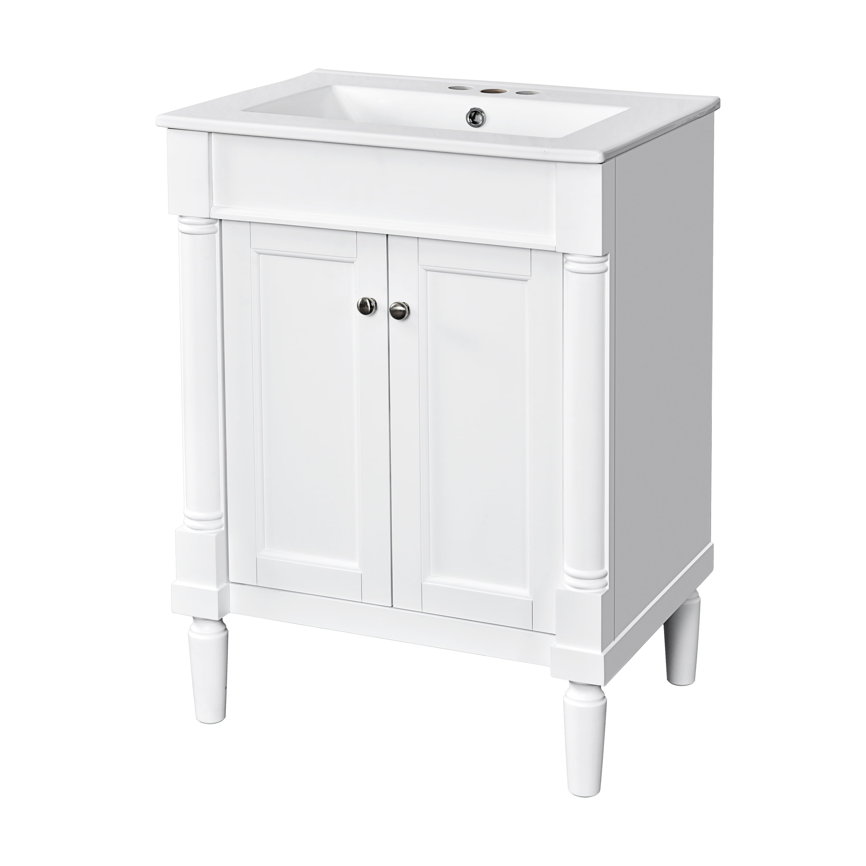 Pusnapku 24" Bathroom Vanity, Wood Bathroom Cabinet with Single Ceramic Sink and Adjustable Shelf, Freestanding Storage Cabinet with Soft-Closing Door, Sink Vanity Combo