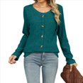 thumbnail image 3 of Suéteres Ligeros para Mujer 2025, Camiseta Henley de Larga, Blusa Informal de Cuello Redondo para Otoño. Azul Pavo Real M, 3 of 10