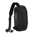 thumbnail image 2 of Bolso de pecho para hombre, mochila para moto impermeable, bolso de mano informal con puerto de carga USB. Negro, 2 of 9