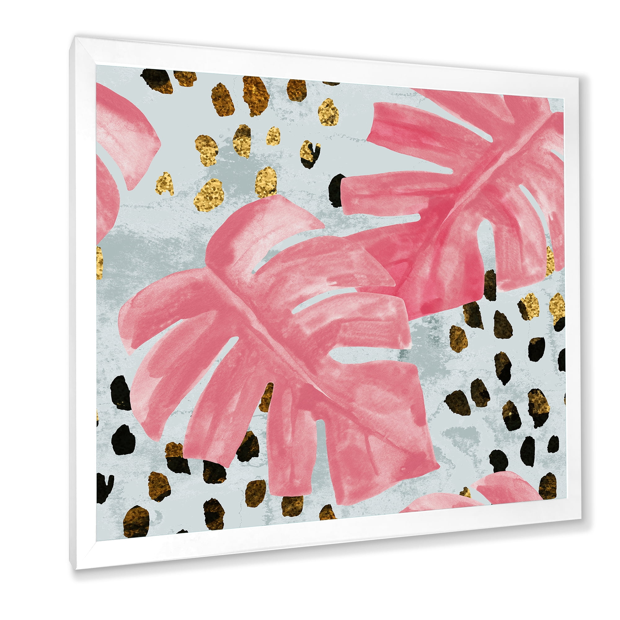 Designart 'Rough Brush Strokes Pink Colored Monstera II' Tropical Framed Art Print