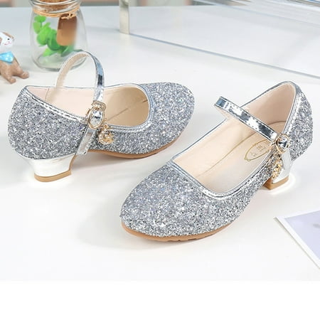 

Cathalem Girl Kid Shoes Children Shoes Girls Fashion Stage High Heel Dance Performance Princess Tough Shoes for Girls Silver 11 Years