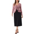 thumbnail image 3 of INSPIRE CHIC Women's Floral Lace Cardigans Tie Front Ruffled Hem Sheer Crop Bolero Shrug M Dark Pink, 3 of 7