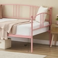 thumbnail image 5 of ChaoLink Twin Metal Daybed with Trundle, Pullout Trundle Bed Frame with Arched Headboard, Guest Sofa Bed with Steel Slat Support, No Box Spring Required, Easy Assemblypink, 5 of 8