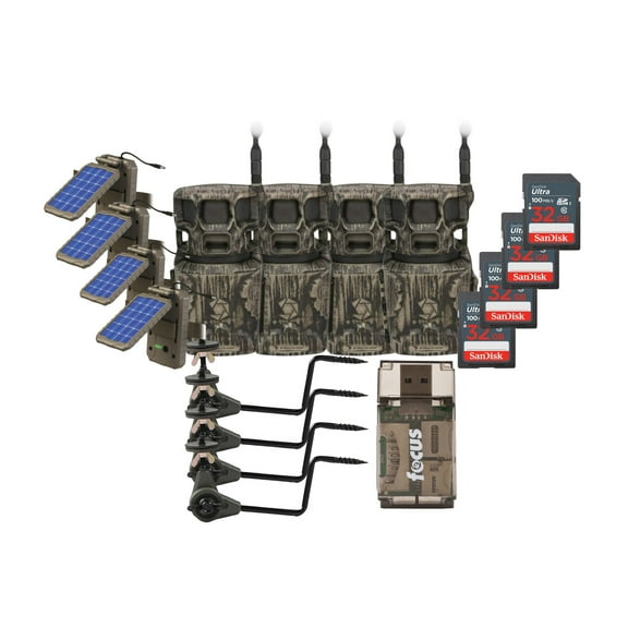 Stealth Cam Revolver Pro 2.0 360-Degree 40MP Cellular Camera 1440p Video Resolution (Brown) Bundle with Holder, Solar Power Panel, Memory Card, and SD Reader (17 Items)