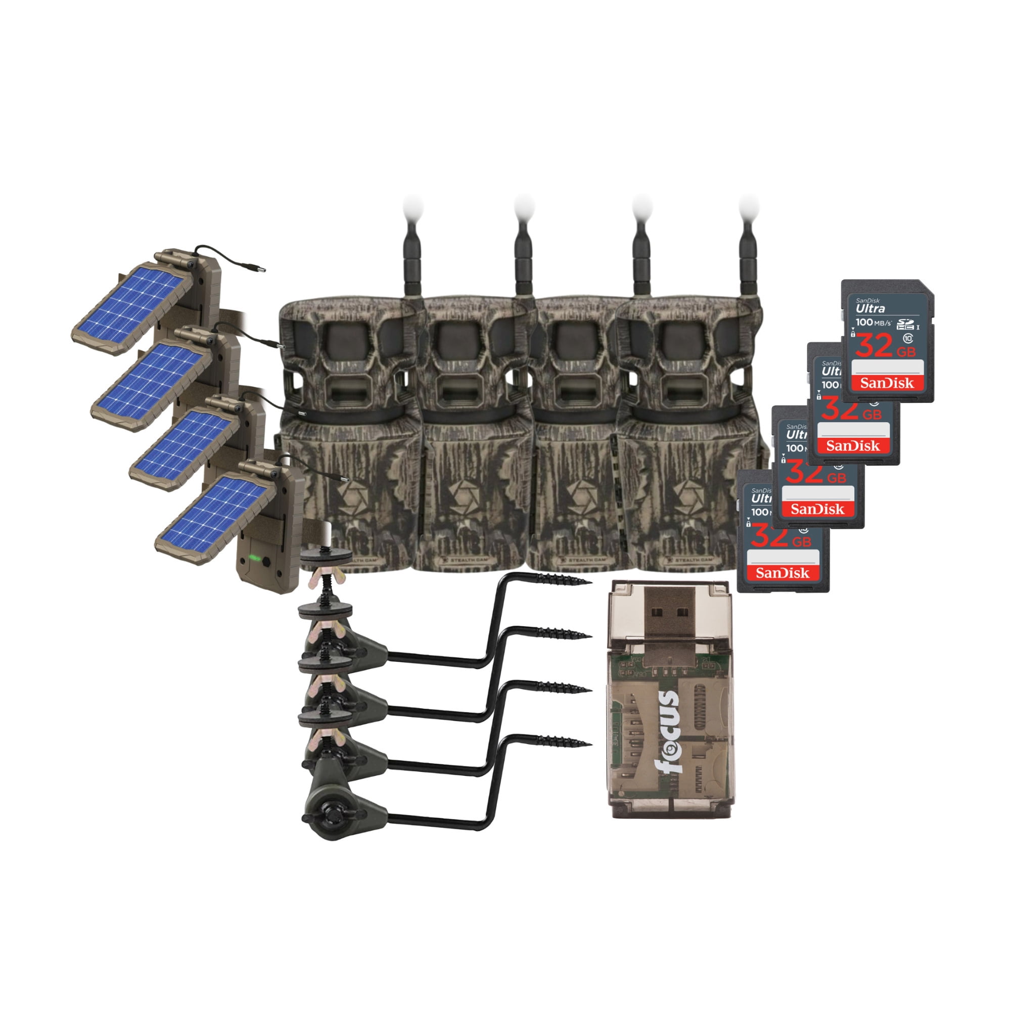 Stealth Cam Revolver Pro 2.0 360-Degree 40MP Cellular Camera 1440p Video Resolution (Brown) Bundle with Holder Solar Power Panel Memory Card and SD Reader (17 Items)
