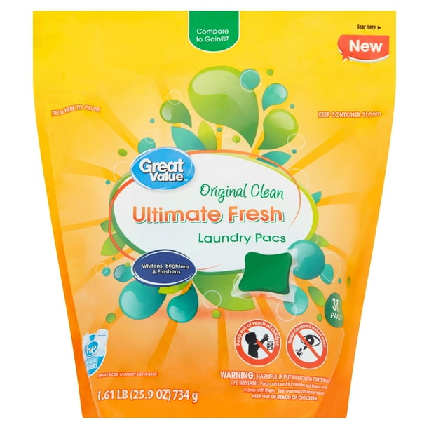 Great Value Ultimate Fresh Original Clean Laundry Pacs, 31 count, 1.61