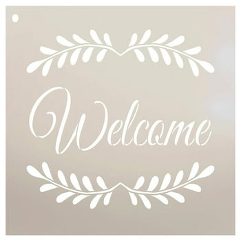 StudioR12 Welcome with Leaves Stencil for Home Decor, STCL1482, 12" x 9"