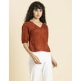 thumbnail image 3 of MoomayaWomens PrintedV-Neck Viscose Top,Puff Sleeves, Lightweight, Chic Summer Blouse Top, 3 of 8