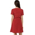 thumbnail image 6 of INSPIRE CHIC Women's Tie V Neck Short Sleeve Ruffle Floral a-Line Dress XS Red, 6 of 8