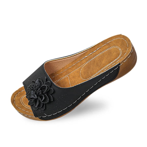 Wovix Women'S Slipper Temperament Open Toe Floral Trendy Arch Support Wedge Shoes Breathable Soft Indoor Outdoor Shoes