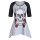 thumbnail image 1 of Más el tamaño de raglán de la manga de impresión de Rose del cráneo camiseta Rosegal Camisetas tallas grandes, 1 of 5