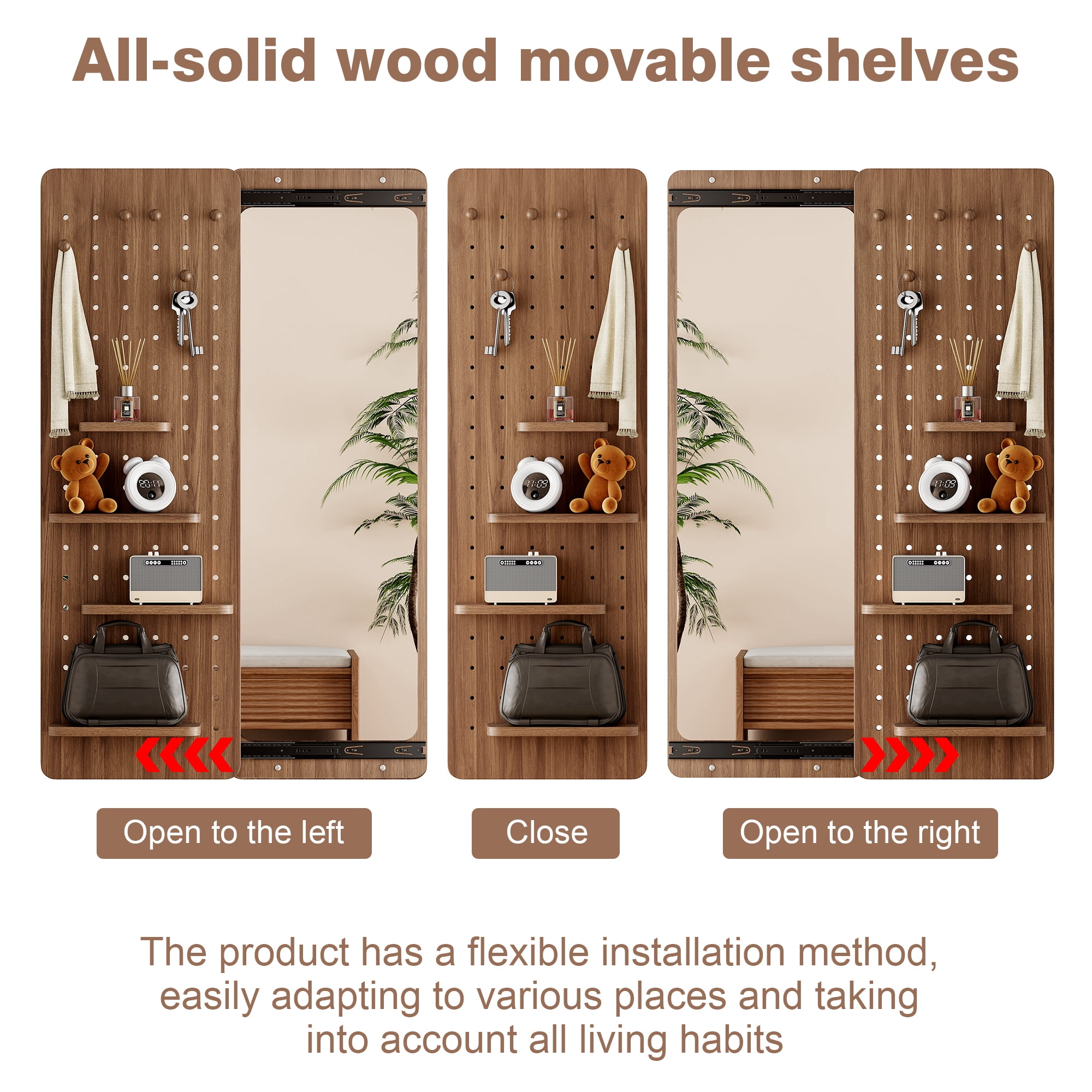 Leumius 47.6"x15.7" Full-Length Mirror, Multi-functional Design Panel Wall-Mounted Full-Length Mirror, Can be Pushed and Pulled for Bedroom Living Room Entrance Walnut