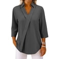 thumbnail image 6 of Bbyeadc Blouses for Women Casual 3/4 Length Sleeve V-Neck Pullover Solid Color Collared Lightweight Tops Trendy Spring Tee,Gray(S), 6 of 6