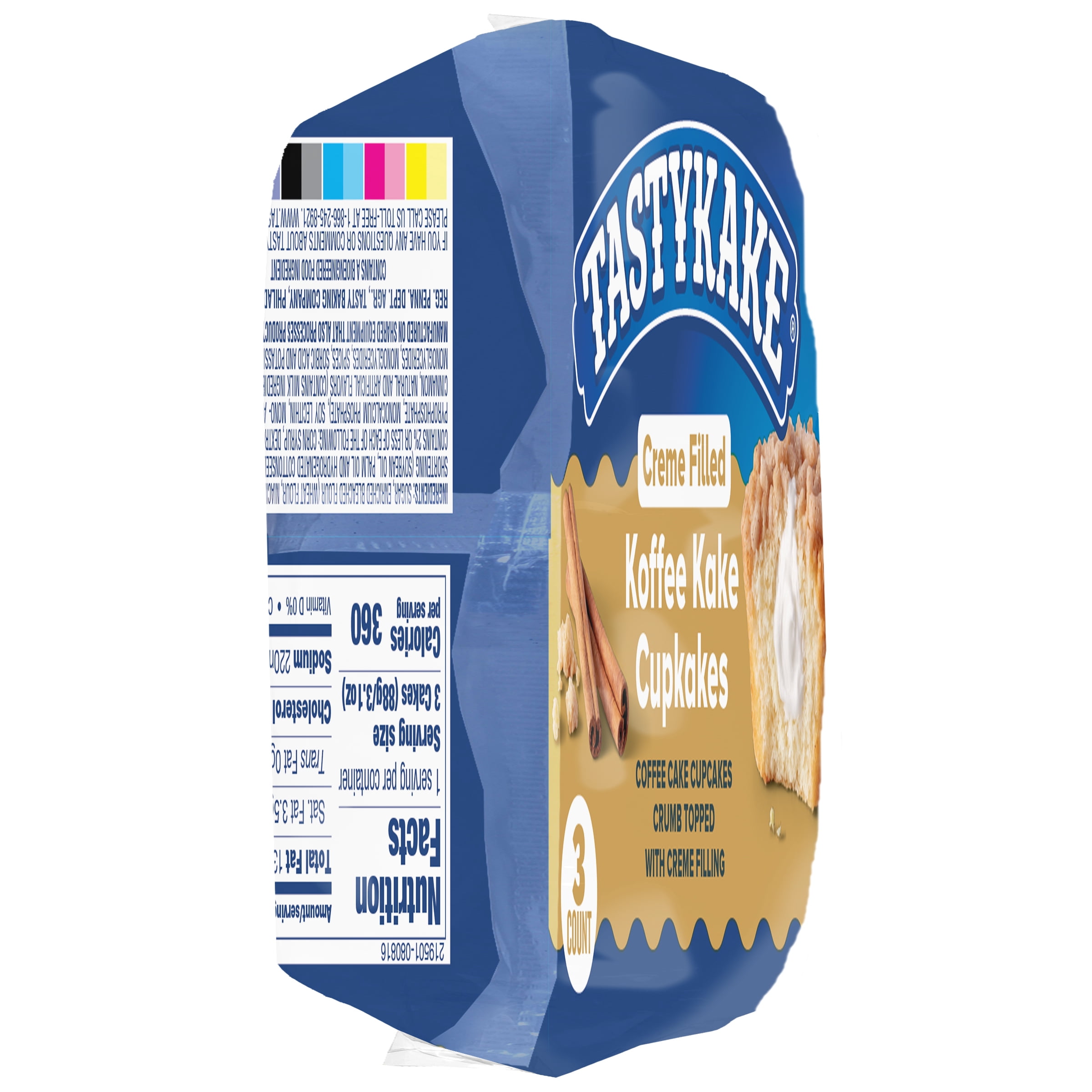Tastykake Creme Filled Koffee Kake Cupcakes, Individually Wrapped Cupcakes, 3.125 Ounce., 3 Count