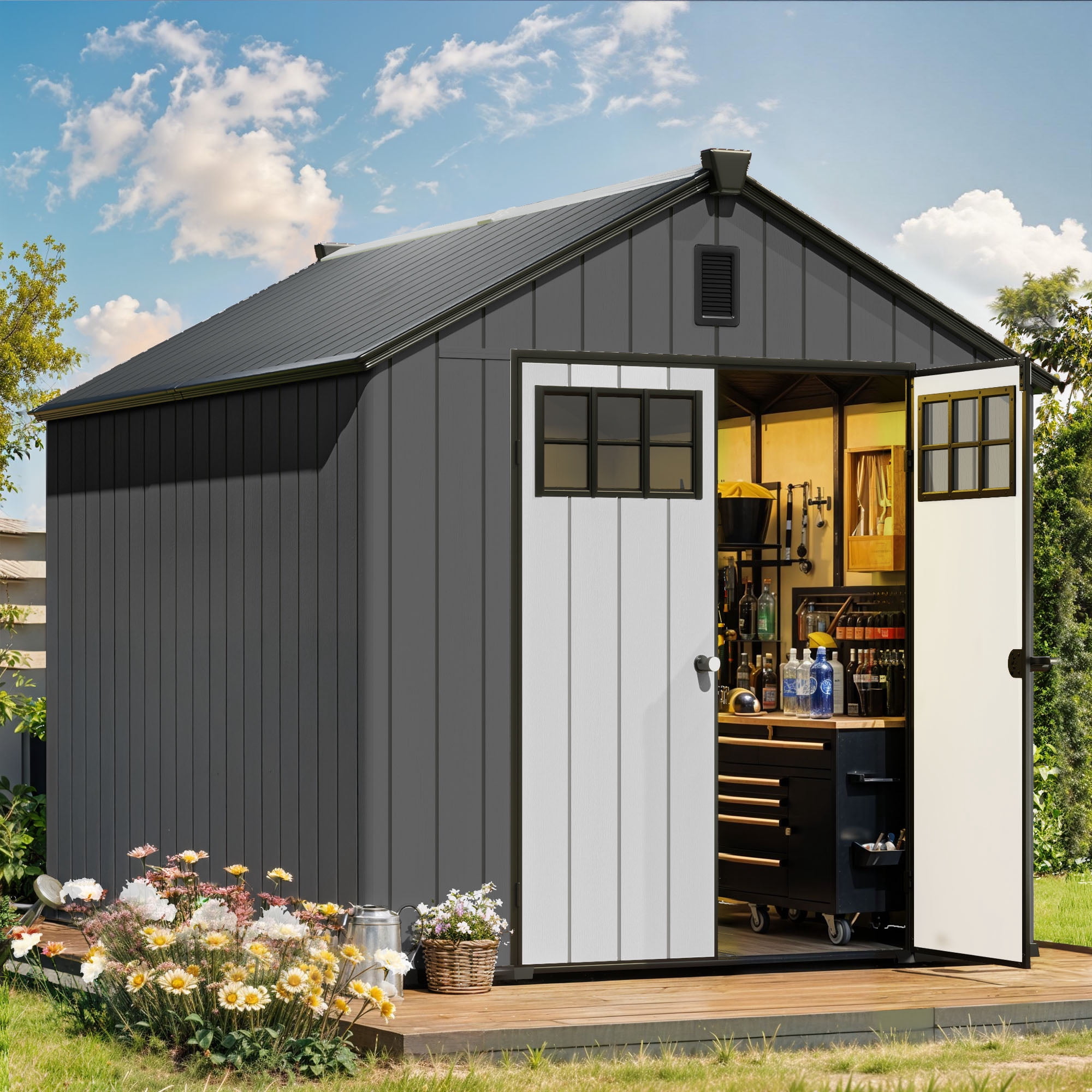 Keter Oakland 11x7.5 Ft Outdoor Garden Tool Shed with Windows