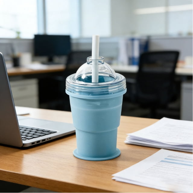 Vaso de hielo plegable portátil: vaso de silicona de grado alimenticio para hacer bolas de hielo con pajita, ideal para salidas de verano, viajes y bebidas frías al aire libre.