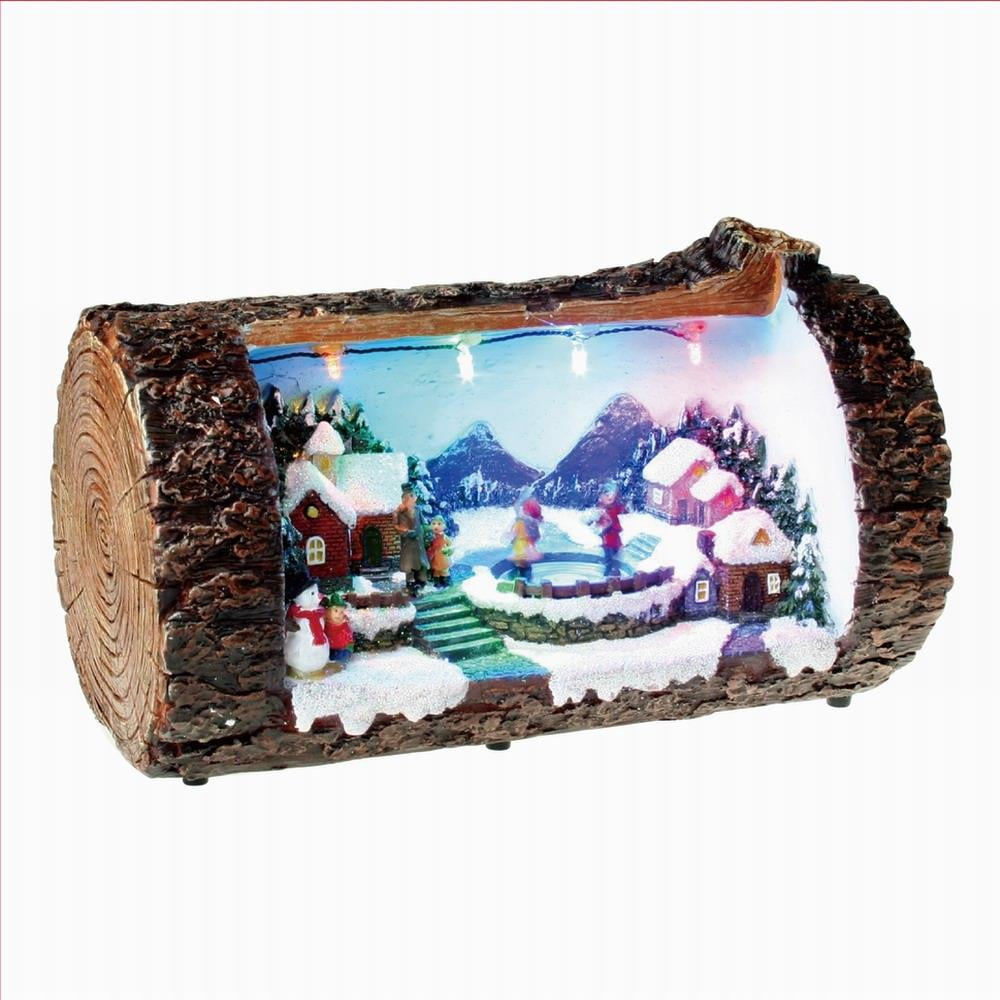 Lightahead Christmas Multi Color LED Lighted Rotating scene in a Log
