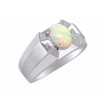 thumbnail image 3 of RYLOS Men's Rings 14K White Gold Rings Classic Designer  9X7MM Oval Gemstone &  Sparkling Diamond Ring Opal October Birthstone Ring Size 8, 3 of 7