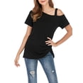 thumbnail image 2 of SHCKE Women's Twist Knot Blouse Cold Shoulder Tops Summer Short Sleeve Casual T-Shirt (Three colors available）, 2 of 6