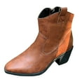 thumbnail image 3 of Womens Vintage Mid Calf Cowboy Riding Boots Casual Leather Pointed Toe Chunky Heels Wide Calf Western Cowgirl Short Booties Brown Size 7.5, 3 of 5