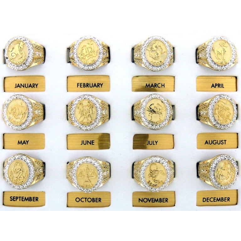 JackAni 14k Solid Yellow Gold CZ Accented Men's Aries Zodiac Ring