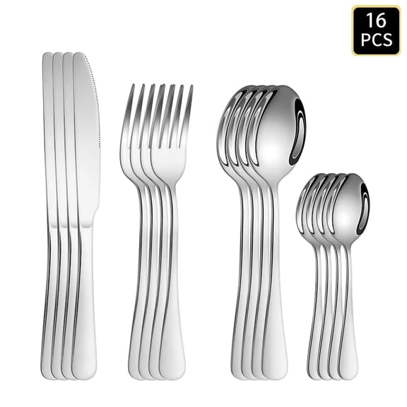 16-Piece Silverware Tableware Setting Flatware Set,Stainless Steel Cutlery with Spoon Fork Knife Dishwasher-Safe Mirror Polished Cutlery Utensil Set