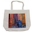thumbnail image 1 of Country Shopping Bag, Pastel Color Paint Fishing Sail Boat in the Sea Dark Image Dramatic Art Work, Eco-Friendly Reusable Bag for Groceries Beach and More, 15.5" X 14.5", Cream, by Ambesonne, 1 of 2