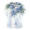 thumbnail image 4 of GaThRRgYP Women's Summer Short Sleeve Tops for Beach & City,Women's V-neck Non Positioning Printed Summer Button Short Sleeved Loose and Fashionable T-shirt Top Light Blue L, 4 of 4