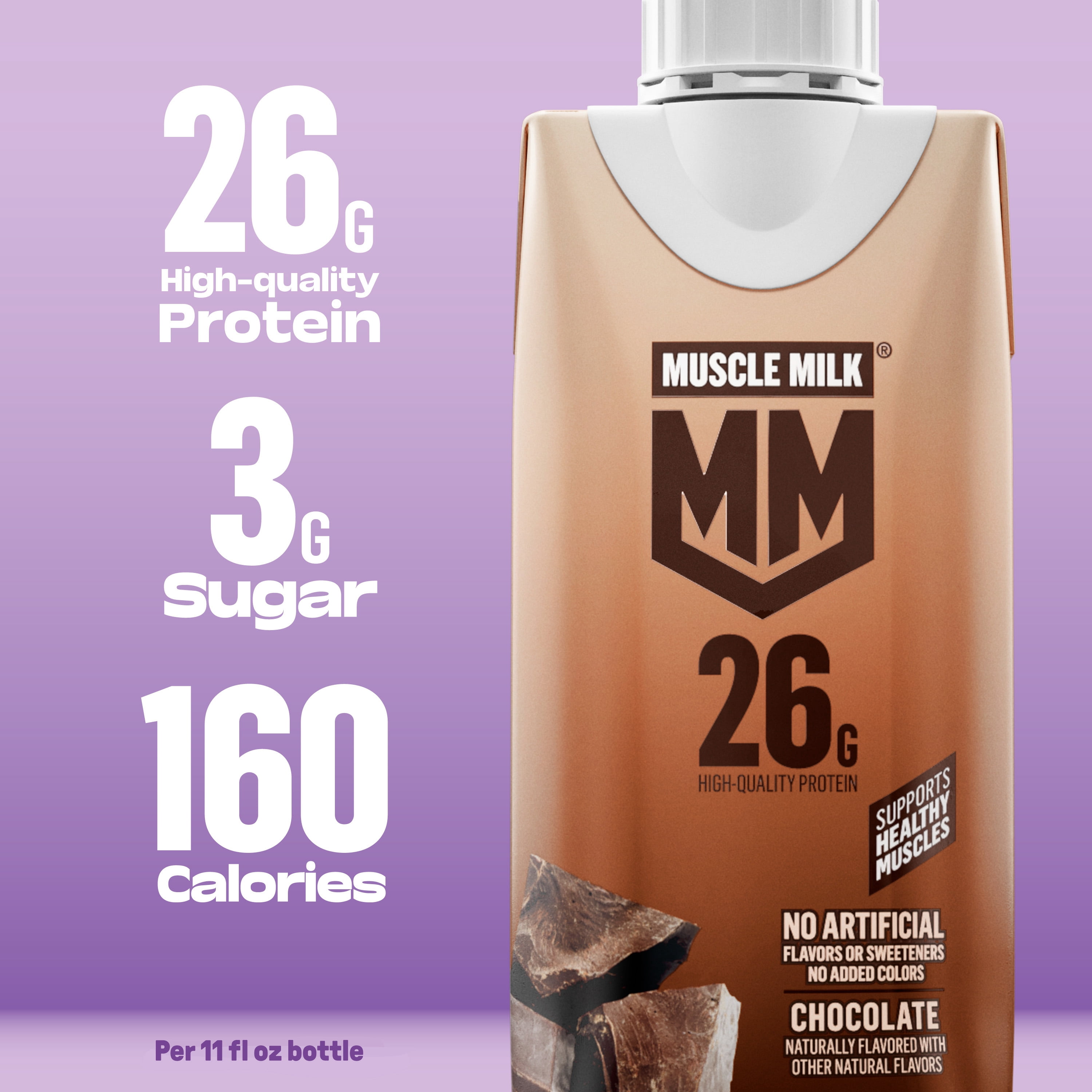Muscle Milk 26g High Protein Shake, Chocolate, Ultra- Filtered Milk  11 fl oz, 12 pack