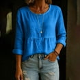 thumbnail image 2 of ClodeEU Women's Round Neck Long Sleeve Peplum Blouse,Casual Solid Color Ruffle Hem Top A-Blue,Women's Plus L, 2 of 7