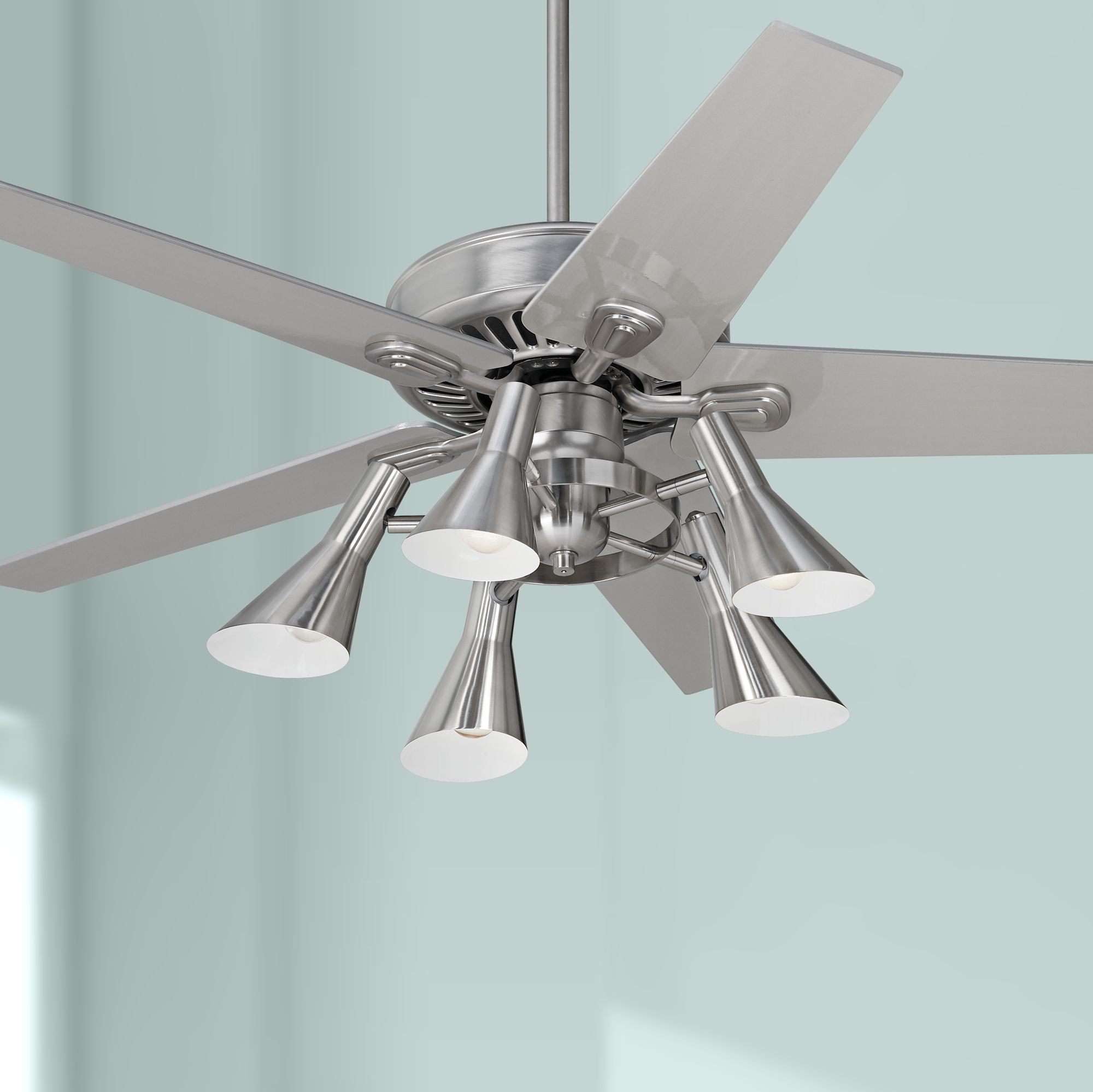 52 Casa Vieja Retro Ceiling Fan With Light Led Dimmable Brushed Nickel Silver Blades For Living Room Kitchen Bedroom Family Walmart Com