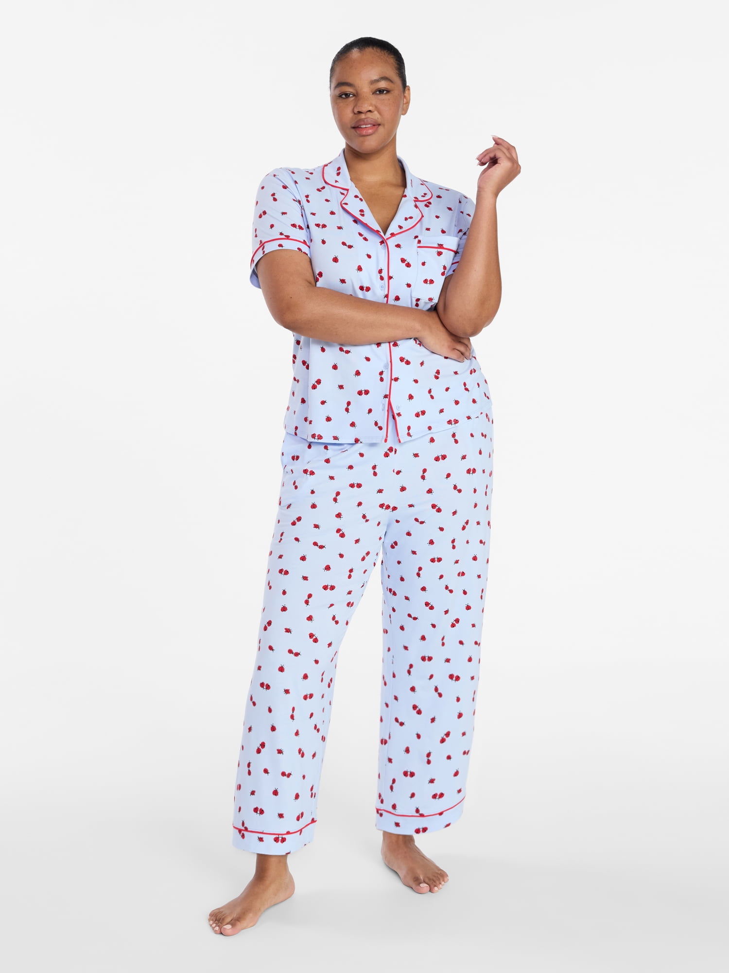 Joyspun Women's Dreamy Soft Collection Notch Collar Top and Capri Pants Pajama Set, 2-Piece, Sizes XS-3X