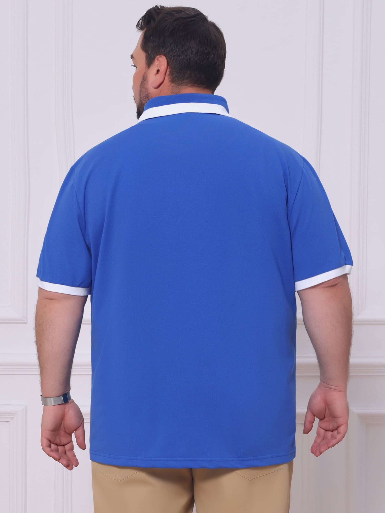DARING DIVA Men's Big Tall Contrast Color Short Sleeve Button Down Polo 6XL Royal Blue