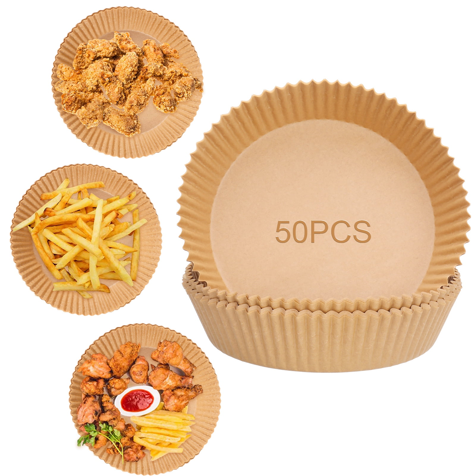 HEQUSIGNS 7.9 inch Disposable Air Fryer Liners, Oilproof Waterproof Round Parchment Paper Liners Cooking Baking Roasting Filter Paper, 50 Packs