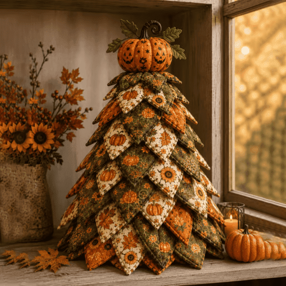 DIY Halloween Quilted Fabric Tree Kit, 3D Padded Sewing Craft Project, Seasonal Mantel Shelf Decor, Halloween Home Decor, Handmade Holiday Gift for Crafters(D)