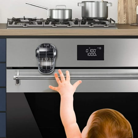 Child Safety Heat-Resistant Oven Door Lock, Oven Front Lock for Kids Easy to Install, Use 3M Adhesive,No Screws or Drill (Clear-Black)