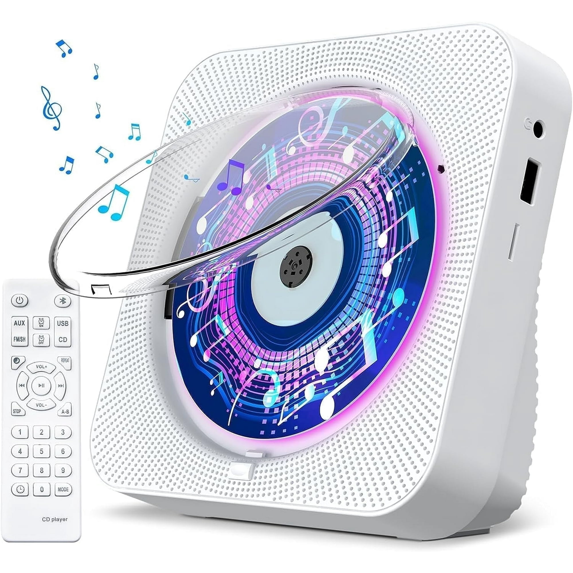 Qoosea CD Player with Speakers Bluetooth Desktop CD Players for Home Radio CD Player with Remote Control HiFi Speakers Dust Cover LED Screen Timer Supports AUX USB TF Card Playback