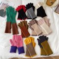 thumbnail image 3 of Xiao Hua Guantes de invierno para mujer, cálidos y modernos, de punto térmico con puños elásticos, color caqui claro, 3 of 4