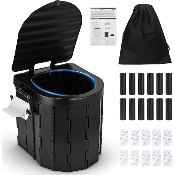 Camping Toilets Portable，Collapsible Toilet Seat with Lid and Toilet Paper Holder，Toilet for Camping Portable Toilet for Car,Camping, Hiking,Truck, RV, Beach