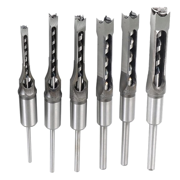 6Pcs Square Hole Drill Bit HSS Square Hole Saw Mortise Chisel Drill Bit Tools Wood Mortising Chisel Set, Sizes 1/4, 5/16, 3/8, 1/2, 9/16, 5/8 Inch