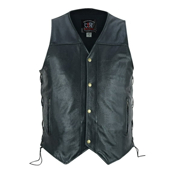 Men's Motorcycle Sleeveless Leather Vest Biker Riders Motorbike Vest All Black-52