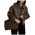 thumbnail image 3 of Chaqueta Corta de Lana para Mujer, Cálida Chaqueta de Invierno, Abrigo Corto con Cremallera y Bolsillos. Marrón M, 3 of 9