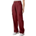 thumbnail image 2 of Fiaer,Womens Cargo Baggy Pants with Multiple Pockets,Women's Plus Size Casual Trendy Straight Legging Trousers,Ladies Hiking Running Joggers Red XL, 2 of 6