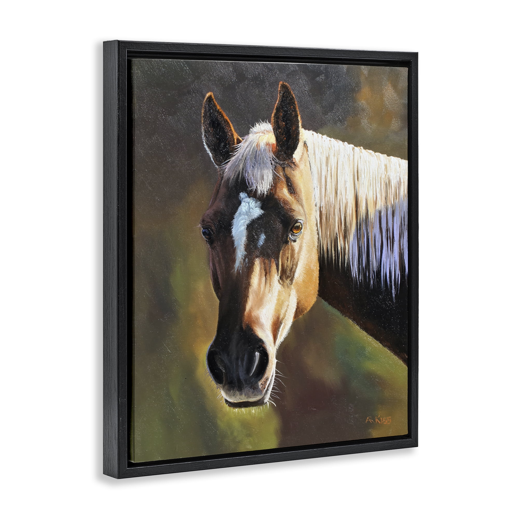 Stupell Industries Brown Horse Portrait Animals Painting Black Floater Framed Canvas Art Print Wall Art, 17 x 21