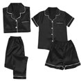 thumbnail image 4 of WCJM Black Satin Pyjamas Women's Short 4 Piece Pyjamas Short Sleeve Sleepwear And Shorts Set Women Sets Leisure Suit Loungewear, 4 of 4