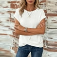 thumbnail image 5 of Feancey Twist Front Tops for Women Roll Up Cap Sleeve Waffle Knit Shirt Solid Color Crew Neck Summer Tees Comfy Loose Textured T-Shirts White XL, 5 of 7