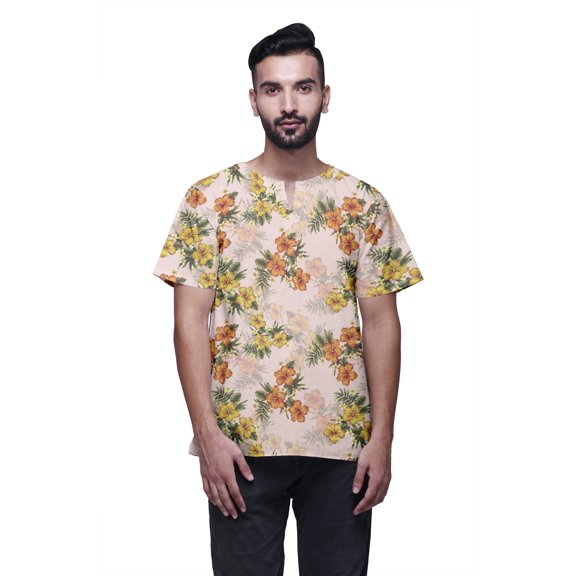 Atasi Short Sleeve Kurta For Men Printed Cotton Cambric Beach Yoga Ethnic Top
