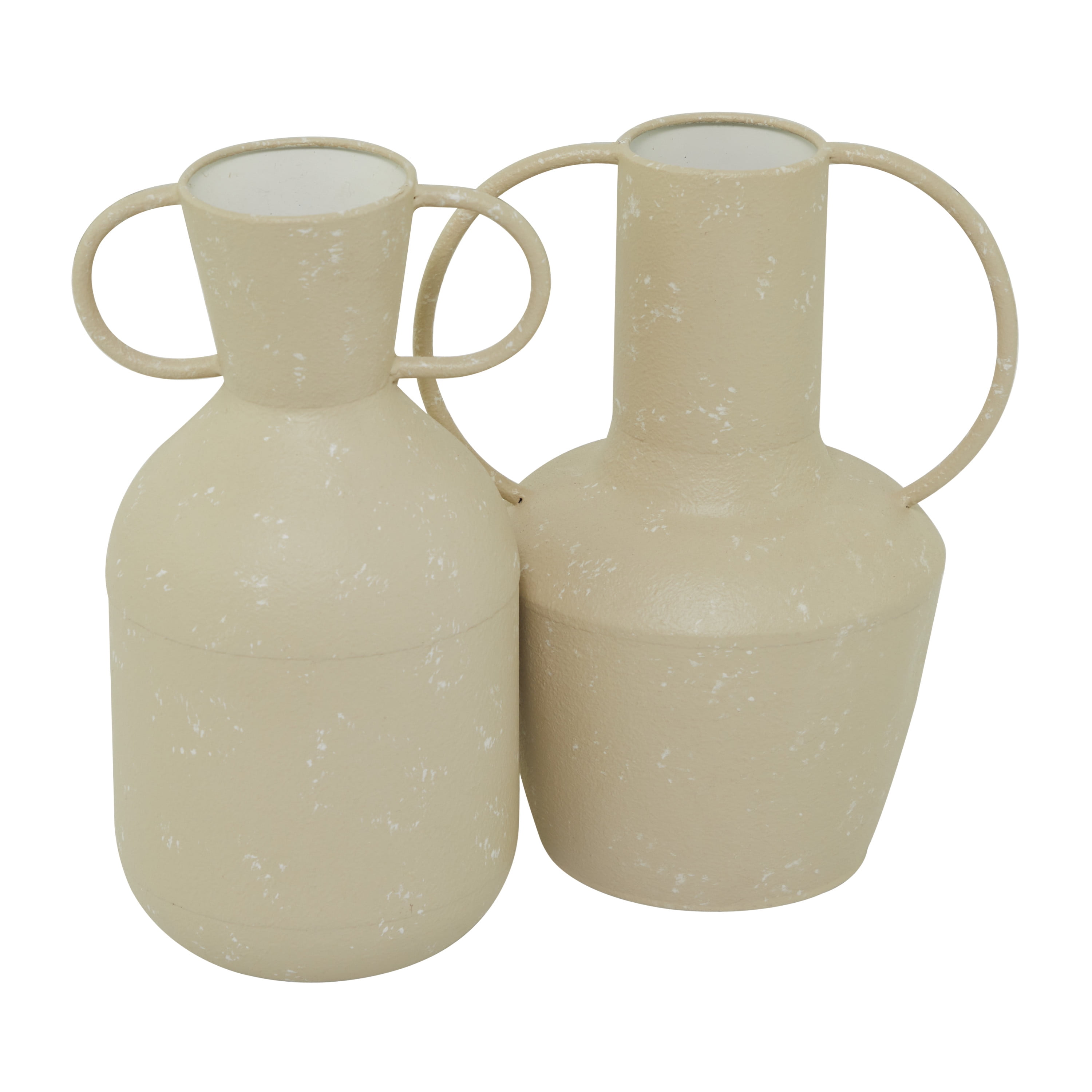 DecMode 7", 9"W Beige Metal Vase with Handles, Set of 2